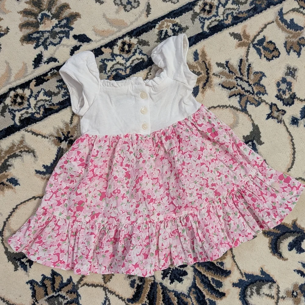 Ralph Lauren White Smocked Baby Dress with Pink Floral Skirt